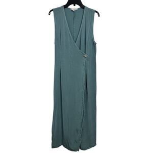 Vtg 90s Renfair Teal Maxi Wrap Dress Beachy Coastal Cover Up Large USA Minimal